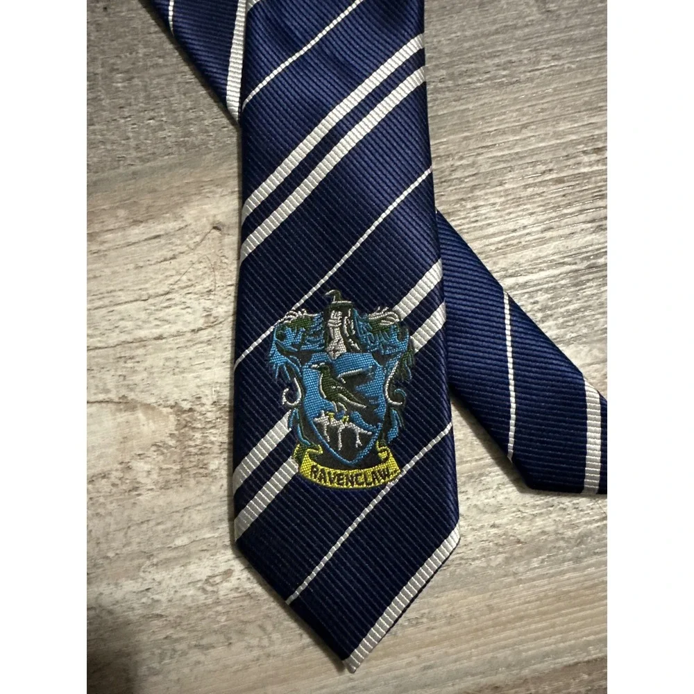 Harry Potter Ravenclaw House Tie Navy Blue Silver Striped Crest Cosplay Mens